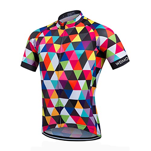 Weimostar Grid Herren Radtrikot Kurzarm Bike Shirts mit 3 Taschen reflektierend von Weimostar