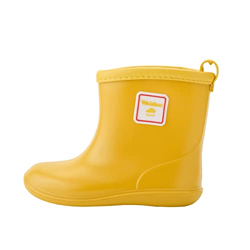 Weishuo Gummistiefel Kinder Wasserdichte Stiefel Regenschuhe für Kleinkinder Jungen Mädchen 1-8 Jahre, Herstellergröße 15, EU-Größe 23, Gelb von Weishuo