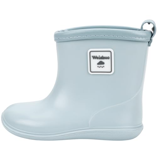 Weishuo Gummistiefel Kinder Wasserdichte Stiefel Regenschuhe für Kleinkinder Jungen Mädchen 1-8 Jahre, Herstellergröße 14, EU-Größe 22/23, Hellblau von Weishuo