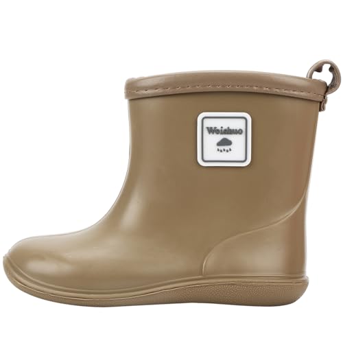 Weishuo Gummistiefel Kinder Wasserdichte Stiefel Regenschuhe für Kleinkinder Jungen Mädchen 1-8 Jahre, Herstellergröße 14, EU-Größe 22/23, Kamel von Weishuo