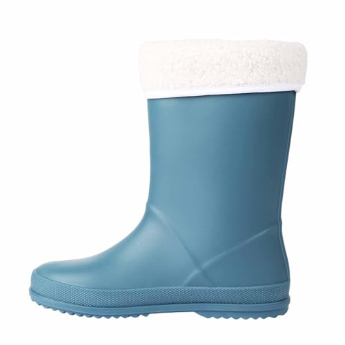 Gummistiefel Kinder Gefüttert Winter Mittelkalb Regenstiefel Leichte Wasserdichte Regenschuhe für Kleinkinder Jungen Mädchen, Herstellergröße 19, 29/30 EU, Dunkelblau von Weishuo