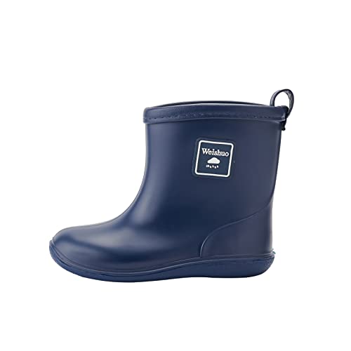 Weishuo Gummistiefel Kinder Wasserdichte Stiefel Regenschuhe für Kleinkinder Jungen Mädchen 1-8 Jahre, Herstellergröße 19, EU-Größe 28, Dunkelblau von Weishuo