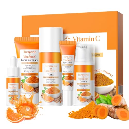 Turmeric Vitamin C Skin Care Set, 5 in 1 Gesichtspflege Set Damen mit Kurkuma Gesichtsreiniger, Gesichtswasser, Serum, Augencreme und Gesichtscreme, Gleichmäßiger Hautton Anti Aging Geschenkset Frauen Turmeric Vitamin C Skin Care Set, 5 in 1 Gesichtspflege Set Damen mit Kurkuma Gesichtsreiniger, Gesichtswasser, Serum, Augencreme und Gesichtscreme, Gleichmäßiger Hautton Anti Aging Geschenkset Frauen von Weixinbuy