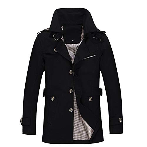 Herren Trenchcoat Einreiher Slim Fit Lässige Leichte Jacke Outdoor Mantel Oberbekleidung Schwarz XL von Wenchuang