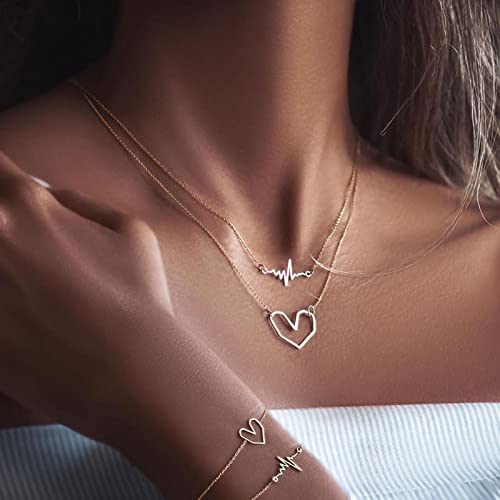 Wendalern Boho Geschichtete Halskette mit Herzanhänger goldene Herzschlag Halskette hohle Liebesherz Halskette Herzschlag Ekg Halskette Schmuck für Frauen und Mädchen von Wendalern