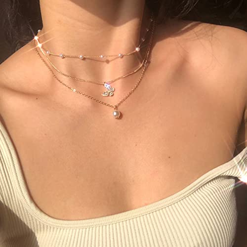 Wendalern Boho Geschichtete Perlen Herz Halskette Vintage Perlen Choker Halskette Silberne Liebes Herz Halskette Süßwasser Cutrued Perlen Halsketten Schmuck für Frauen und Mädchen von Wendalern