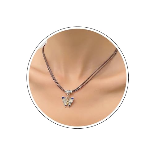 Wendalern Boho Gold Schmetterling Choker Halskette geschichtet schwarz Leder Seil Halskette CZ Schmetterling Anhänger Halskette niedlich Emaille Schmetterling Halskette Kette Schmuck für Frauen von Wendalern