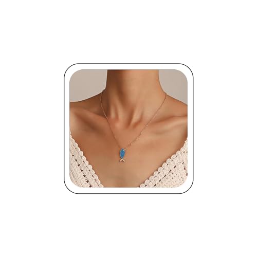 Wendalern Boho Kristall Fisch Halskette Kleiner Fisch Anhänger Halskette Gold Strass Choker Halskette Blauer Diamant Edelstein Halskette Schmuck für Frauen und Mädchen von Wendalern