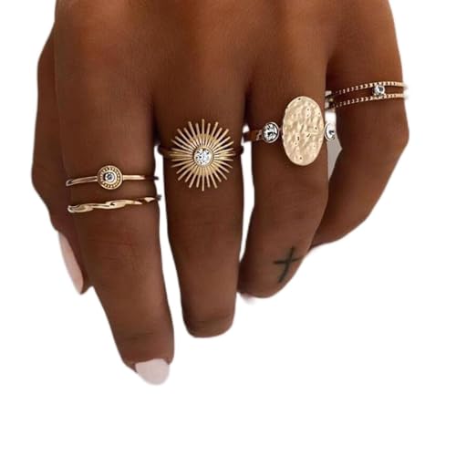 Wendalern Boho Perle Knöchel Joint Ringe Gold Sonne Knöchel Stapelbar Ring Set Vintage Strass Geometrischen Ring Schwanz Ring Zeigefinger Ring Schmuck Für Frauen Teenager-Mädchen von Wendalern