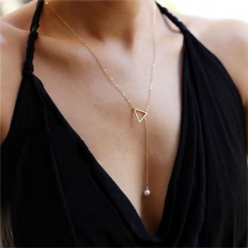 Wendalern Boho Perlenkette mit Anhänger lange Perle Y Lariat Halskette geometrische Tringle Choker Halskette goldene Tringle-Y-Halskette Schmuck für Frauen und Mädchen von Wendalern