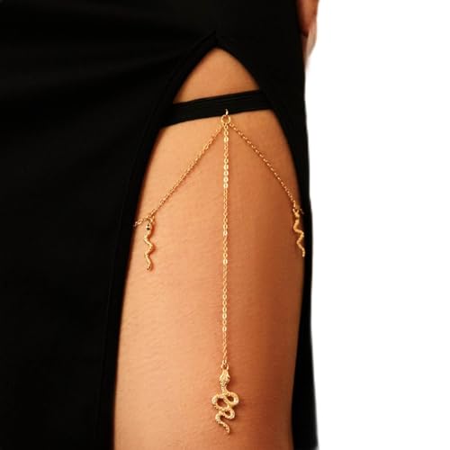 Wendalern Boho Schlange Bein Kette Gold Schlange Oberschenkel Kette Stretch Schlange Oberschenkel Strumpfband Kette Sexy Strand Bikini Körper Kette Rave Party Prom Körperschmuck Zubehör für Frauen von Wendalern