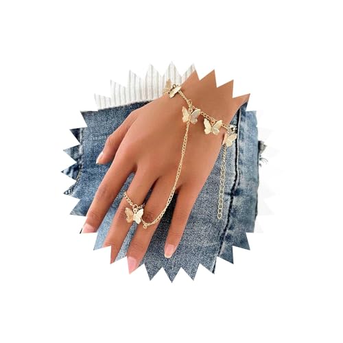 Wendalern Boho Schmetterling Ring Armband Handkette Gold Schmetterlinge Hand Kette Armband Winziger Schmetterling Finger Ring Armband Vintage Sklave Hand Harness Armband Schmuck Für Frauen Mädchen von Wendalern