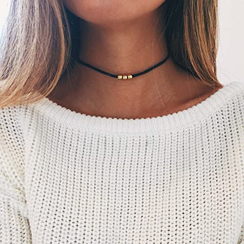 Wendalern Boho Schwarzer Samt Kragen Halskette Gold Perlen Choker Halskette Punk Schwarzer Samt Kragen Minimalistische Schlüsselbein Halskette Schmuck für Frauen und Mädchen von Wendalern