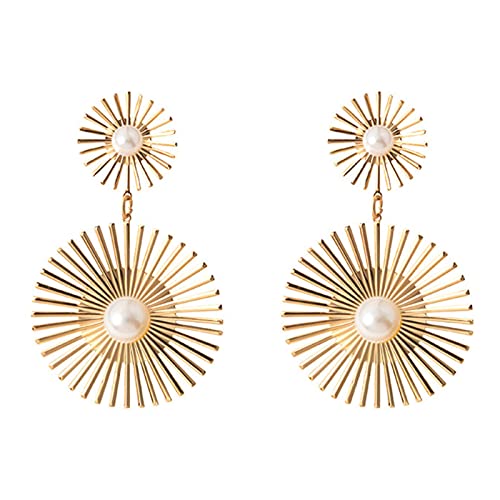 Wendalern Boho Sunburst Ohrringe Punk Übertrieben Lange Ohrringe Gold Perle Tropfen Ohrringe Angabe Ohrringe Geometrische Perle Baumeln Reifen Ohrringe Für Frauen Und Teen Girls von Wendalern