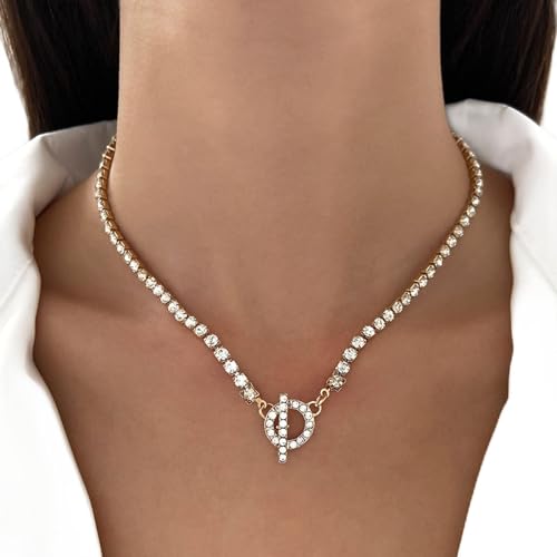 Wendalern Diamant Tennis Choker Halskette Bling Kubischer Zirkonia Kuppelverschluss Halskette Cz Tennis Kette Halskette Ot Schnalle Kristall Kette Halskette Schmuck Für Frauen Männer von Wendalern