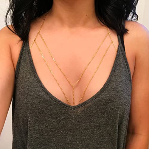 Wendalern Einfache Goldene Körperkette Persönlichkeit Bikini Körperkette Brust Kette Einstellbar Schmuck Für Frauen Und Mädchen von Wendalern