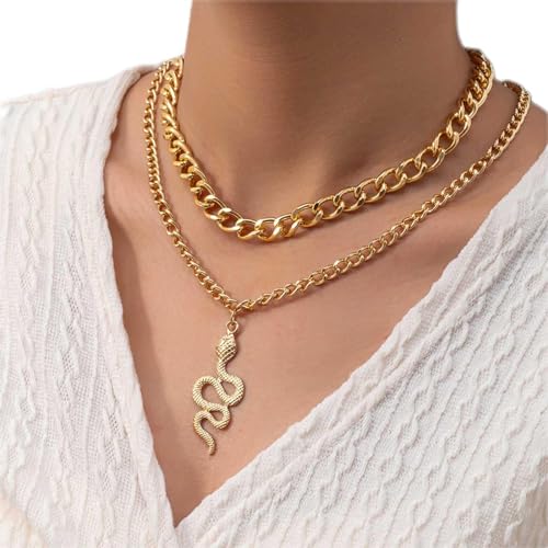 Wendalern Geschichtete Schlange Choker Halskette Goldene Schlange Klobige Kette Halskette Kubanischen Link Kette Halskette Personalisierte Schlange Tier Anhänger Halskette Kette Schmuck Für Frauen von Wendalern