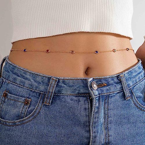 Wendalern Gold Körperkette Bunt Strass Bauch Kette Regenbogen Kristall Taille Kette Sexy Strand Bikini Körperkette Minimalistisch Multicolor Strass Bauch Kette Körperschmuck Für Frauen Mädchen von Wendalern