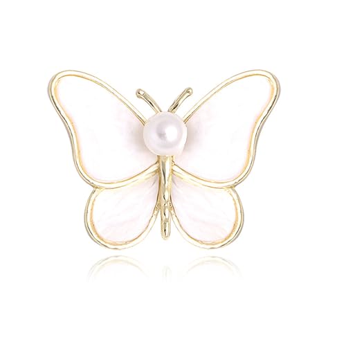 Wendalern Gold Perle Schmetterling Brosche Pin Niedlichen Schmetterling Emaille Brosche Weiße Perle Schmetterling Insekt Revers Pin Hochzeit Bankett Korsage Brosche Schmuck Für Frauen Und Mädchen von Wendalern