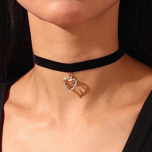 Wendalern Gothic Schwarzer Samt Choker Halskette Gold Kubischer Zirkonia Offenes Herz Kragen Halskette Zierlich Diamind Liebe Herz Choker Kette Halskette Cosplay Geschenke Schmuck Für Frauen Mädchen von Wendalern