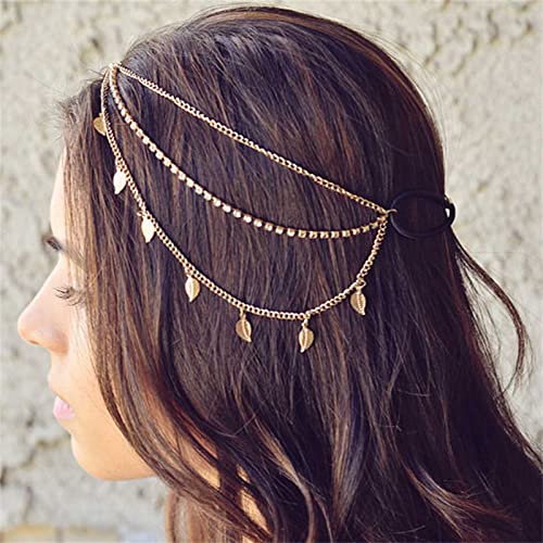 Wendalern Kristall Braut Kopfkette Boho Gold Blatt Hochzeit Stirnband Geschichtet Kristall Kette Kopfschmuck Vintage Mehrlagig Quaste Kopfband kostüm Haarschmuck für Frauen Mädchen von Wendalern