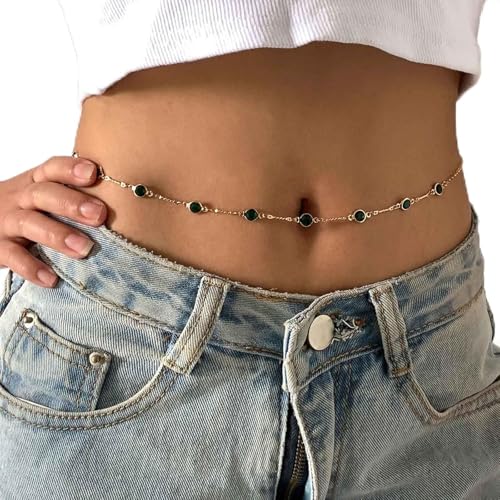 Wendalern Kristall Taille Bauch Kette Grün Smaragd Bauch Kette Sexy Grün Strass Bikini Körper Kette Sommer Strand Taille Kette Gürtel Körperschmuck Zubehör Für Frauen Mädchen von Wendalern