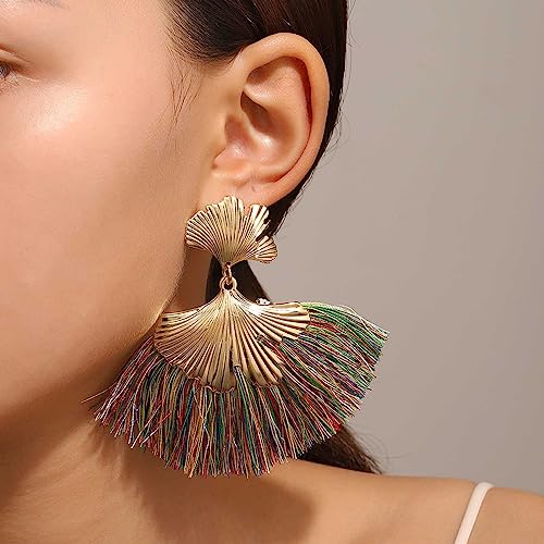 Wendalern Lange Quaste Fächer Ohrringe Boho Unregelmäßige Blatt Ohrstecker Bunte Fransen Baumeln Ohrringe Ethnischen Regenbogen Quaste Tropfen Ohrringe Prom Aussage Ohrringe Schmuck Für Frauen Mädchen von Wendalern