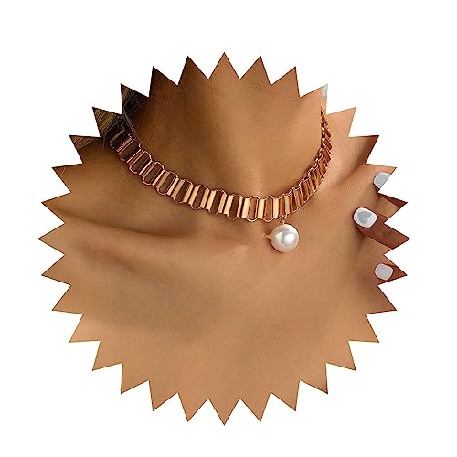 Wendalern Perlenkette Choker Halskette Gold Geometrische Kette Halskette Choker Einfache Perlenkette Halskette Punk Chunky Aussage Halskette Dick Schlüsselbein Halskette Schmuck Für Frauen Mädchen von Wendalern