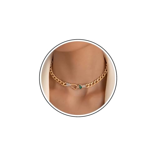 Wendalern Punk Schlange Choker Halskette Gold Kubanische Kette Serpent Halskette Diamant Cz Schlange Geformt Latz Halsband Choker Klobige Kette Tier Angabe Halskette Halloween Schmuck Für Frauen von Wendalern