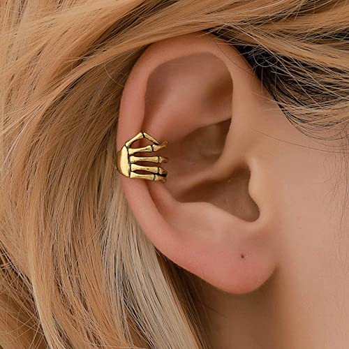 Wendalern Punk Skelett Hand Manschette Ohrring Gold Finger Hand Manschette Ohrringe Gothic Schädel Hand Ohrringe Persönlichkeit Ohr Knochen Clip Ohrring Non Piercing Schmuck Für Frauen Mädchen von Wendalern