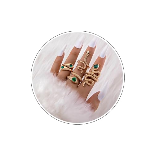 Wendalern Schlange Knöchel Ringe Set Stapelbar Smaragd Schlange Ringe Punk Offene Schlange Ringe Stapeln Schlange Index Midi Finger Ringe Halloween Schmuck Für Frauen Und Mädchen (4 Stück) von Wendalern