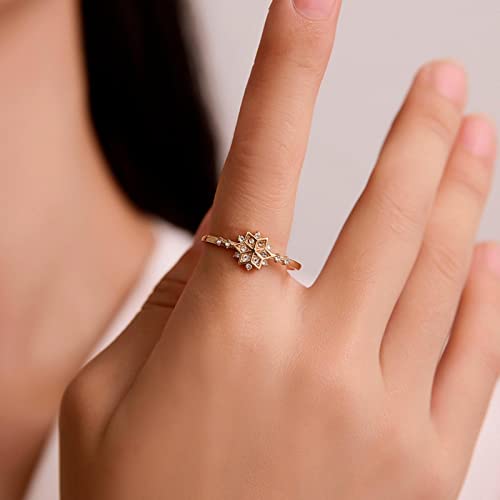 Wendalern Strass Schneeflocken Ring Zirkonia Kristall Blume Ringe Gold Hochzeit Verlobungsring Sechseckigen Zirkon Zeigefinger Ring Hand Schmuck Für Frauen Und Mädchen von Wendalern