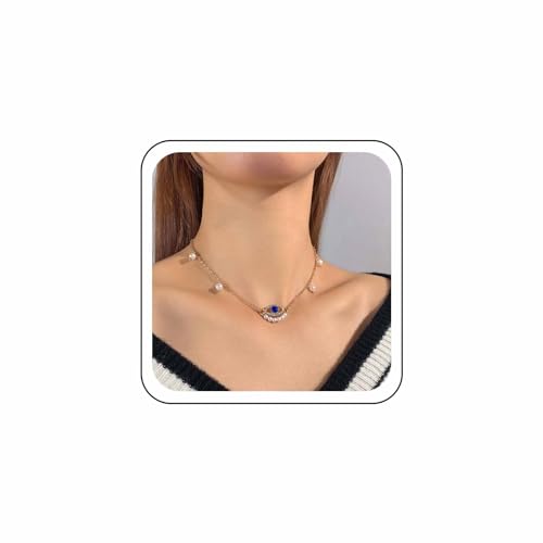 Wendalern Teufelsauge Halskette Blau Kristall Perle Teufel Auge Anhänger Halskette Gold Kette Saphir Teufel Auge Halskette Türkisch Glück Dämon Auge Clavicle Halskette Schmuck Für Frauen Mädchen von Wendalern