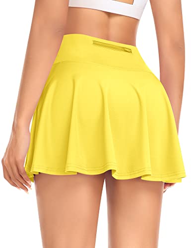 Plissierter Tennisrock für Damen mit Shorts, Golf-Skort mit Taschen, hohe Taille, athletischer Sport, Minirock, gelb, 34 von Werena