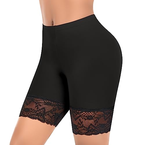 Werkiss Anti Chafing Shorts Frauen Snag Tights Döbel Rub Shorts Spitze Slip Shorts für Unter Kleidern Rock Sicherheit Unterwäsche, #1 Schwarz, 50 von Werkiss