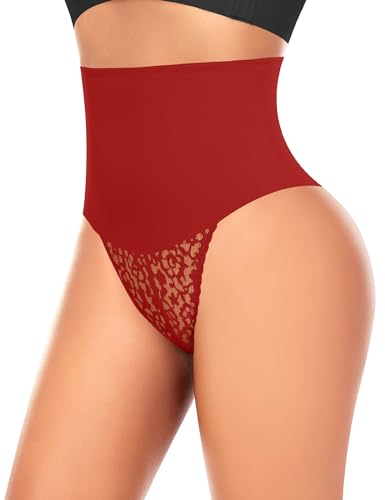 Werkiss Damen Shapewear Bauchweg Unterhose Spitze String Tanga(Lace Rot-344DE, L) von Werkiss