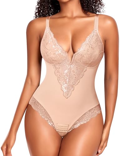 Werkiss Figurformender Body für Damen, schlankmachend, flacher Bauch, Shapewear, Bodysuit, unsichtbare Spitze, Schlankheitseffekt, beige, 38 von Werkiss