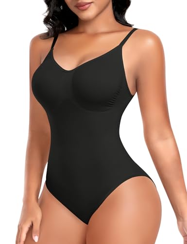 Werkiss Shapewear Damen Bauchweg Body Shaper Shaping Bodysuit Sculpting Tanga mit Verstellbarer Schultergurt Shaping Miederbody Nahtlose Figurformende Unterwäsche(#2 Schwarz, 3XL) von Werkiss