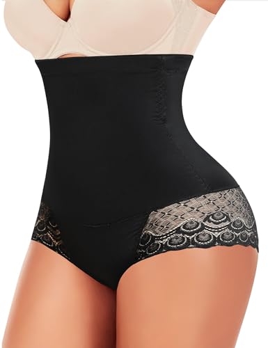 Werkiss Shapewear Damen Bauchweg Unterhose Spitze Miederhose Hohe Taille Miederslip Figurformende Unterwäsche Bauchkontrolle Miederpant(Schwarz, 2XL) von Werkiss