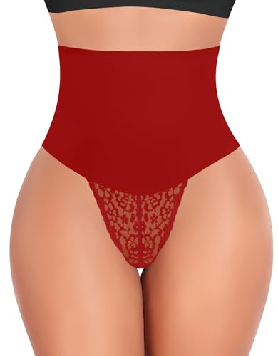 Werkiss Shapewear Damen Bauchweg Unterhose Spitze String Tanga Slip Miederhose Miederslip Figurformende Shaping Unterwäsche Miederpants Unterbauch Kontrolle Body Shaper(#1 Rot, 2XL) von Werkiss