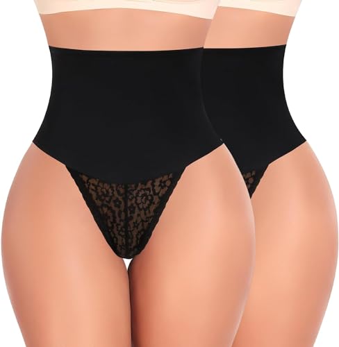 Werkiss Shapewear Damen Bauchweg Unterhose Spitze String Tanga Slip Miederhose Miederslip Figurformende Shaping Unterwäsche Miederpants Unterbauch Kontrolle Body Shaper(#2 Schwarz+schwarz, L) von Werkiss