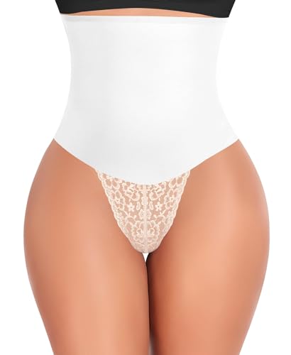 Werkiss Shapewear Damen Bauchweg Unterhose Spitze String Tanga Slip Miederhose Miederslip Figurformende Shaping Unterwäsche Miederpants Unterbauch Kontrolle Body Shaper(#3 Weiß-hohe Taille, S) von Werkiss