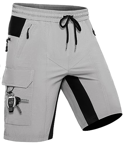 Wespornow Kurze Hose Herren Shorts Sommer mit 5 Taschen Stretch Leichte Cargo Sporthose Arbeitshosen Männer Kurz Wanderhose Bermuda Jogginghose Chino MTB Cargohose Gym Leinen(Hellgrau, S) von Wespornow