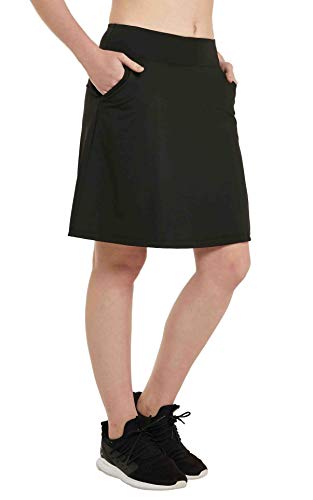 Westkun Damen Golfrock Skort Hosenrock Knielang mit Tasche und Innenshorts Tennisrock Activewear für Workout Wander Schwarz XXL von Westkun