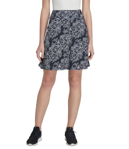 Westkun Skort Damen Knielang Activewear Hosenrock mit Hose Drunter Wanderrock mit Taschen Sportrock B-Schwarz Blumen L von Westkun