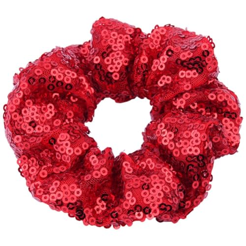 2 Stück Pailletten Scrunchies Haargummis für Damen,Gummibänder Haarbänder,Elastische Dicke Bänder,Haare Ringe Haarschmuck,Pferdeschwanzhalter,Hair Styling Accessories für Mädchen Damen,Rot von Whakano