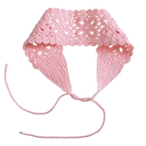 Boho Häkel Stirnband für Damen,Blumenmuster Haarbänder,Häkel Kopfwickel Haarband,Haarreif,Haarschmuck für Party Dekorationen Kostüm,Maskerade,Cosplay,Frauen und Mädchen,Rosa von Whakano