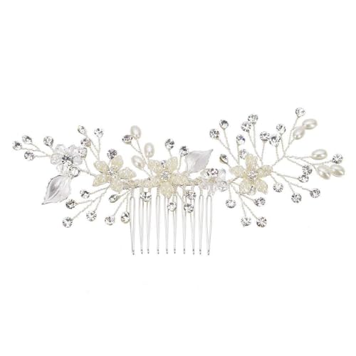 Strass Haarkamm mit Perlen,Hochzeit Haarnadeln,Braut Kopfschmuck Haarspange Braut,Blume Haarschmuck für Frauen und Mädchen,Haar-Accessoires für Hochzeit,Party,Kommunion,Bankett,Silber Haarkamm von Whakano