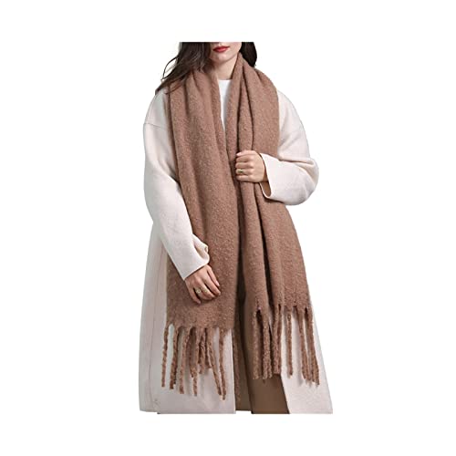 Cashmink Schal Damen, Loop Schal Damen Dünn Langer Fester Schal mit Quaste Khaki 220X50cm Warmer Winterscha von Whoiy