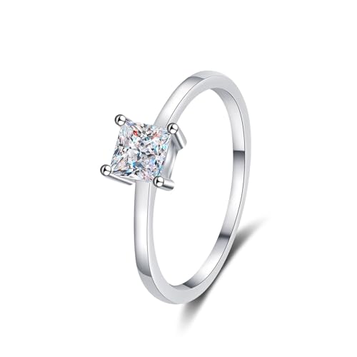 Whoiy 750 Weissgold Ringe Damen Prinzessinnenschnitt, Hochzeitsringe Trauringe Eheringe Echtgold 18K Frauen Ringe mit 0.6ct Lab Diamant, D, VVS1-VVS2, Größe 58 (18.5) von Whoiy